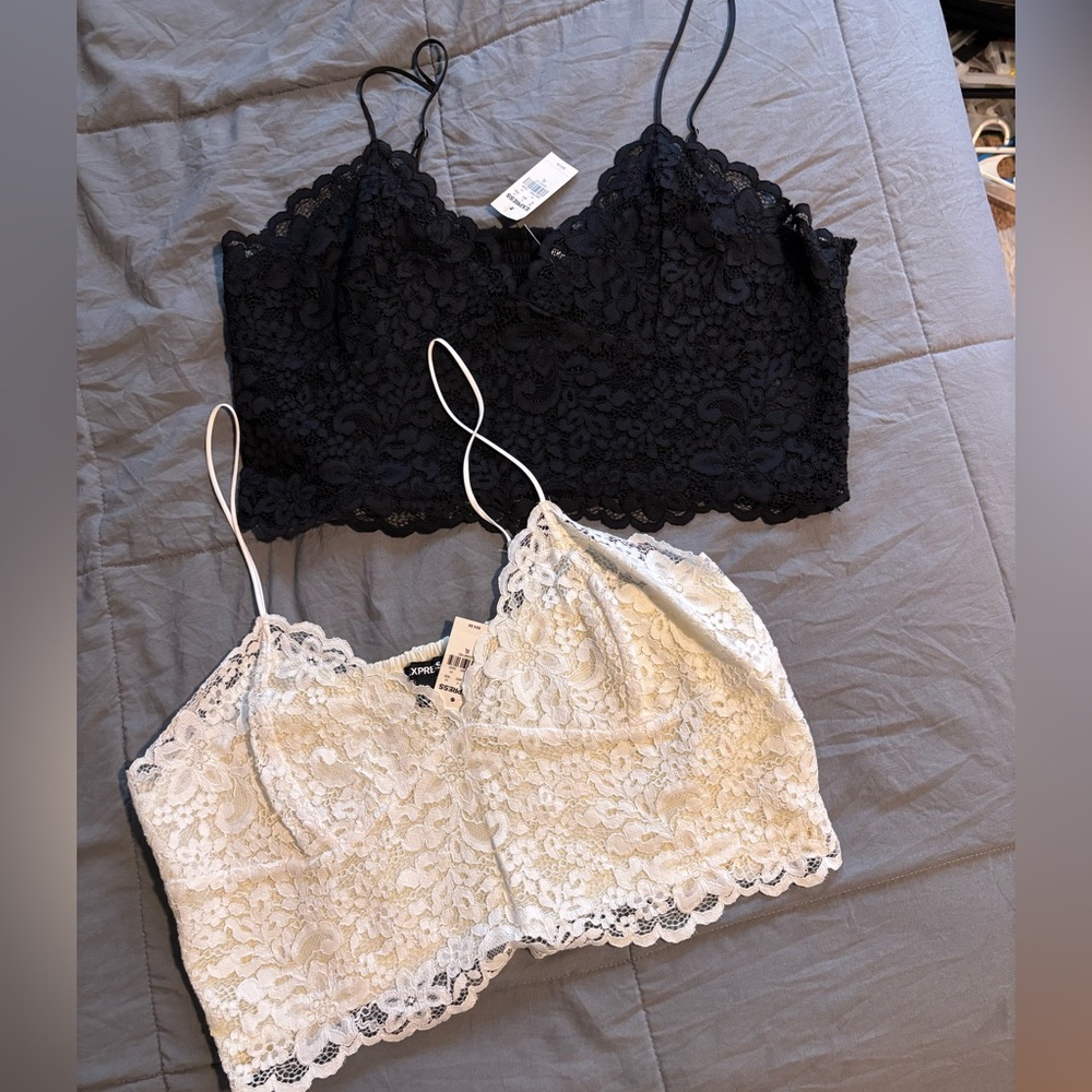 Express Black and Cream Smocked Tops